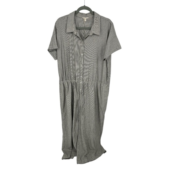 Eileen Fisher Organic Cotton Linen Ticking Striped Jumpsuit Wide Leg Cropped XL - Picture 2 of 10